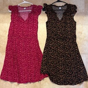 2 Old Navy Pink and Black Floral Mini Dresses